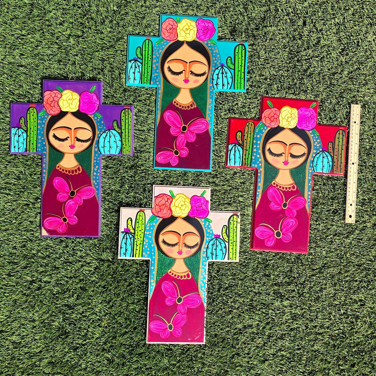 Cross Hand painted Virgen