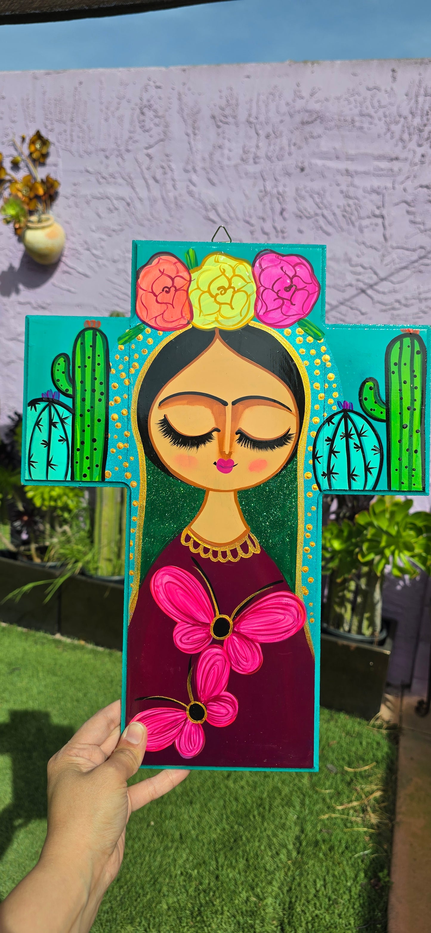 Cross Hand painted Virgen