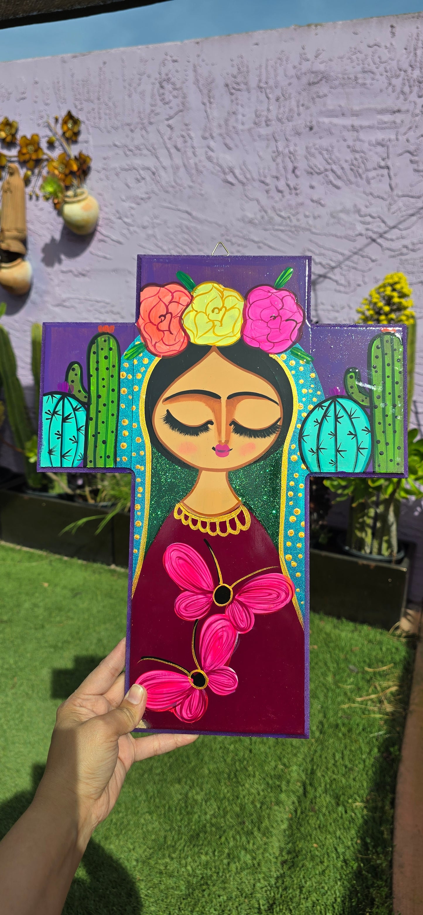 Cross Hand painted Virgen