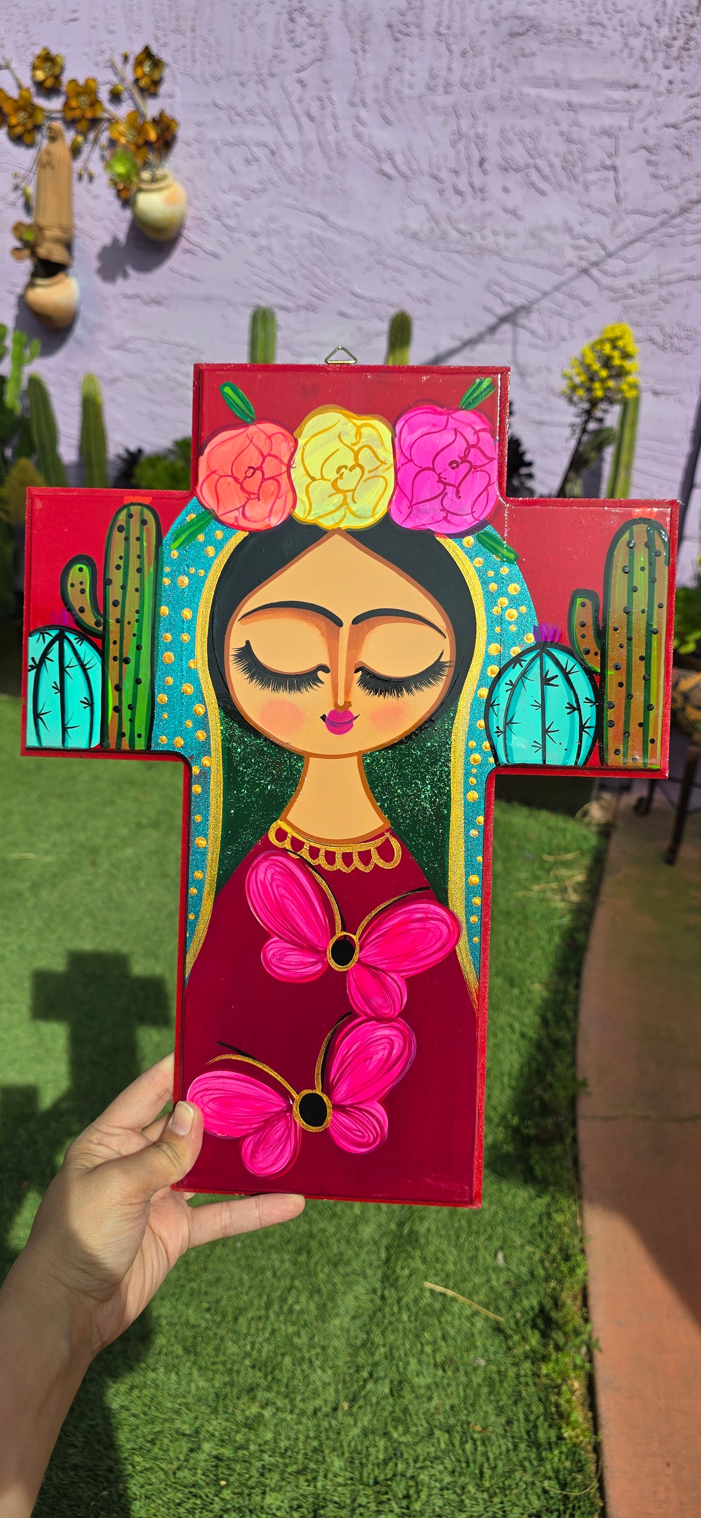Cross Hand painted Virgen
